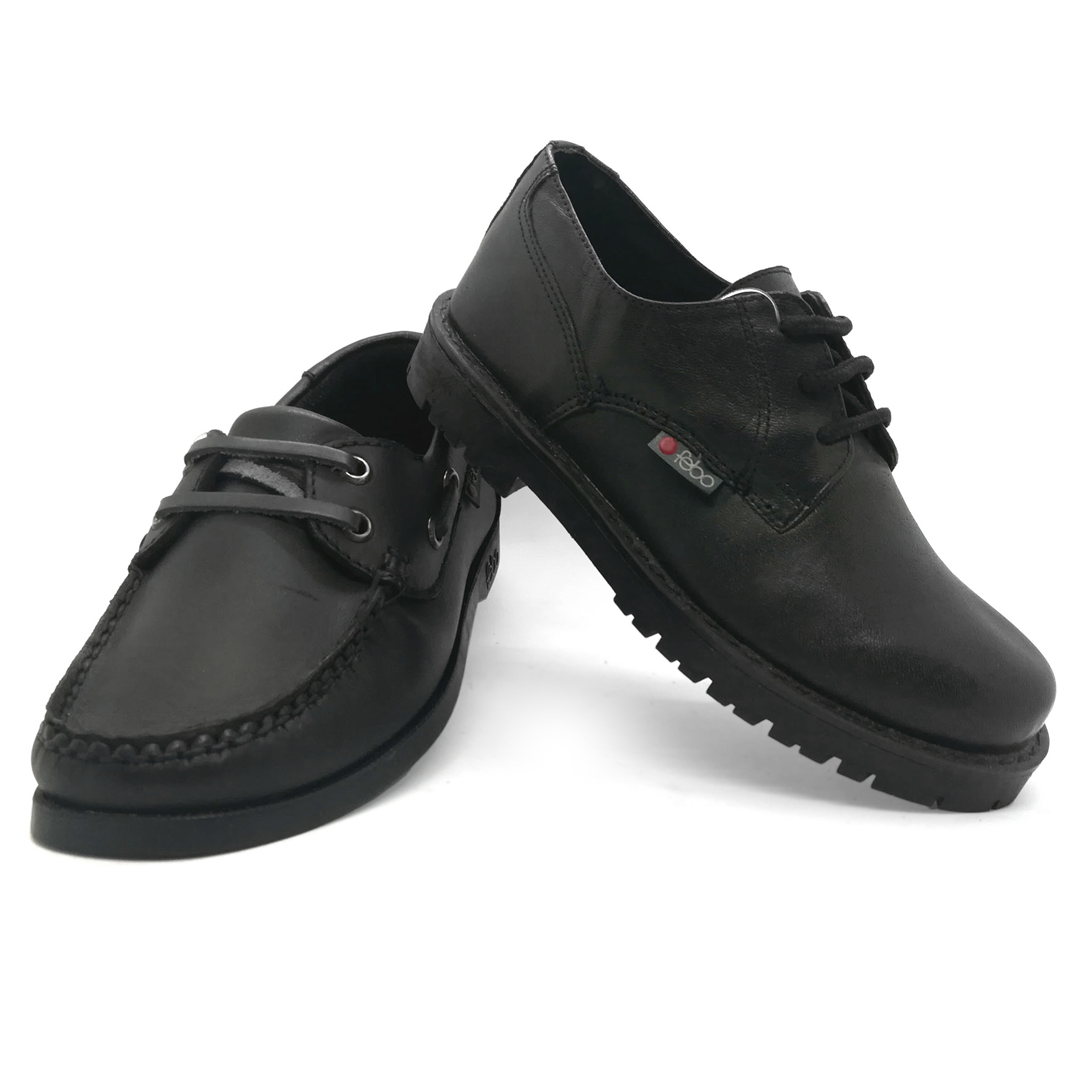 navegación Relajante acelerador Zapato Colegial niño Cuero Negro -Febo Super Confort - Gashi Calzados